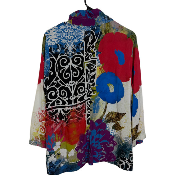 Simply Art Dolcezza Top Womens Medium Button Up Shirt Floral Artsy Boho Shell - Picture 8 of 10